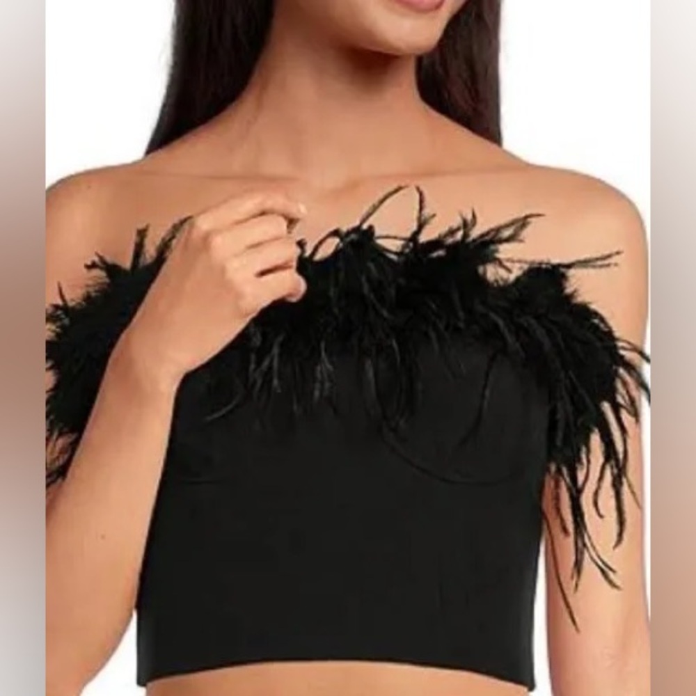 Gianni Bini cropped strapless ostrich feather trim top or corset
